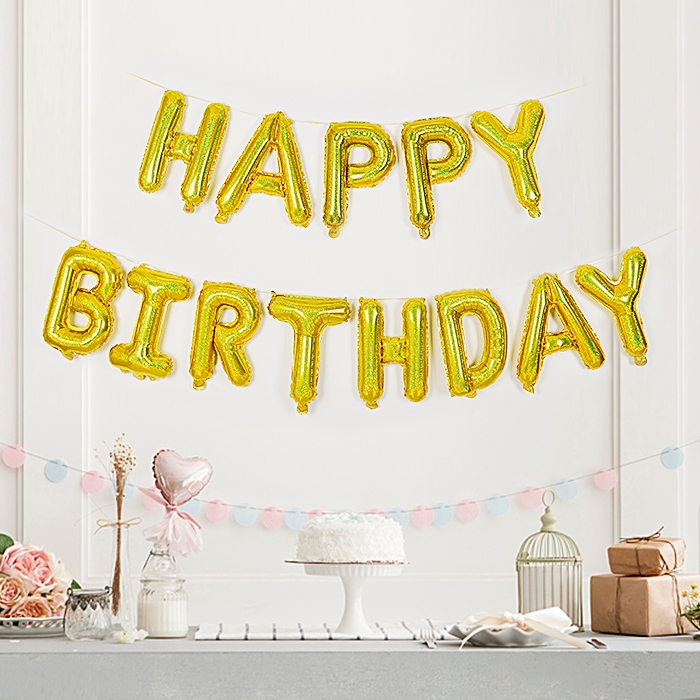 은박풍선세트 HAPPY BIRTHDAY 홀로그램 골드 은박풍선세트 HAPPY BIRTHDAY 홀로그램 골드