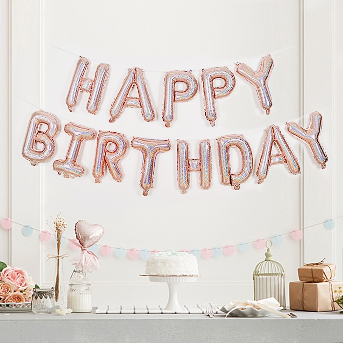 은박풍선세트 HAPPY BIRTHDAY 홀로그램 로즈골드 은박풍선세트 HAPPY BIRTHDAY 홀로그램 로즈골드